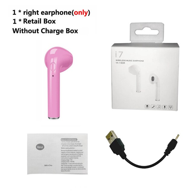 I7s Tws Bluetooth Oortelefoon Mini Draadloze Oordopjes Met Opladen Doos I7 Sport Handsfree In-Ear Draadloze Headset Voor Xiaomi telefoon: i7 Single Rose 1 Box