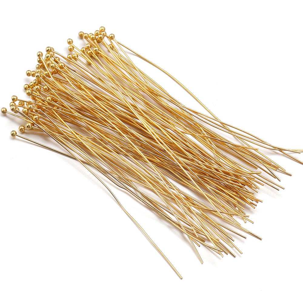 100/200 Uds. Alfileres de cabeza de bola de latón, alfileres de cabeza de bola chapados en oro para fabricación de joyas, alfileres de cuentas, suministros para hacer joyería DIY