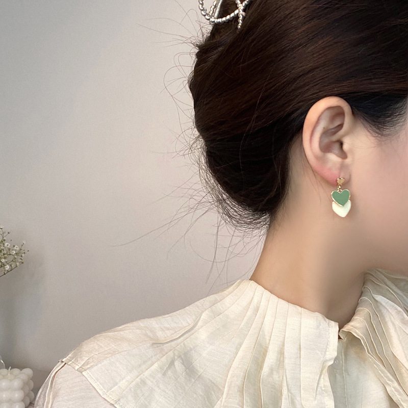 Brincos de gota bonitos em forma de coração feminino vintage moda verde e branco amor pendientes brincos para mulheres jóias presentes