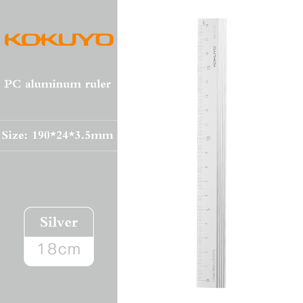 1Pcs Japan KOKUYO Campus Aluminum Ruler Art Office Measurement Portable Ruler Clear Translucent Plastic Ruler Durable 18cm: silver