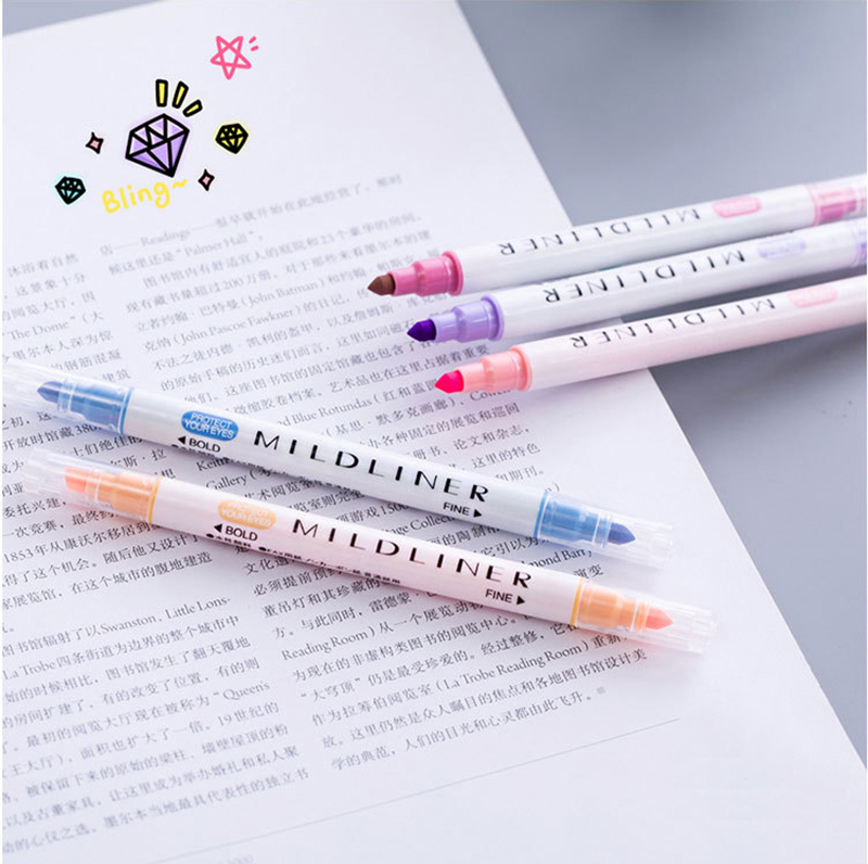 12 Colors Kawaii Mildliner Pens Milkliner Highligher Dual Double Headed Fluorescent Pen Art Drawing Marker Pen Stationery