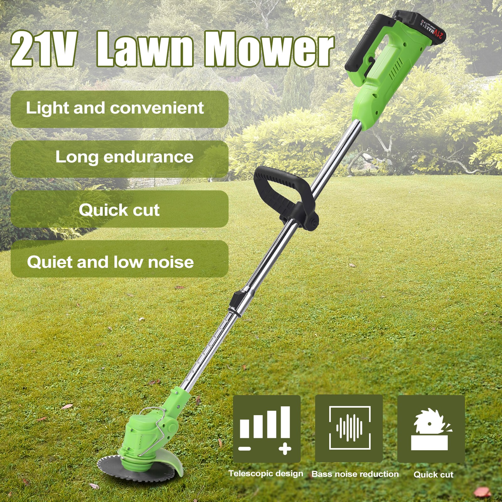 Electric Lawn Mower Rechargeable Li-ion Battery Cordless Grass Trimmer Auto Release Household Garden Home Trimming Machine
