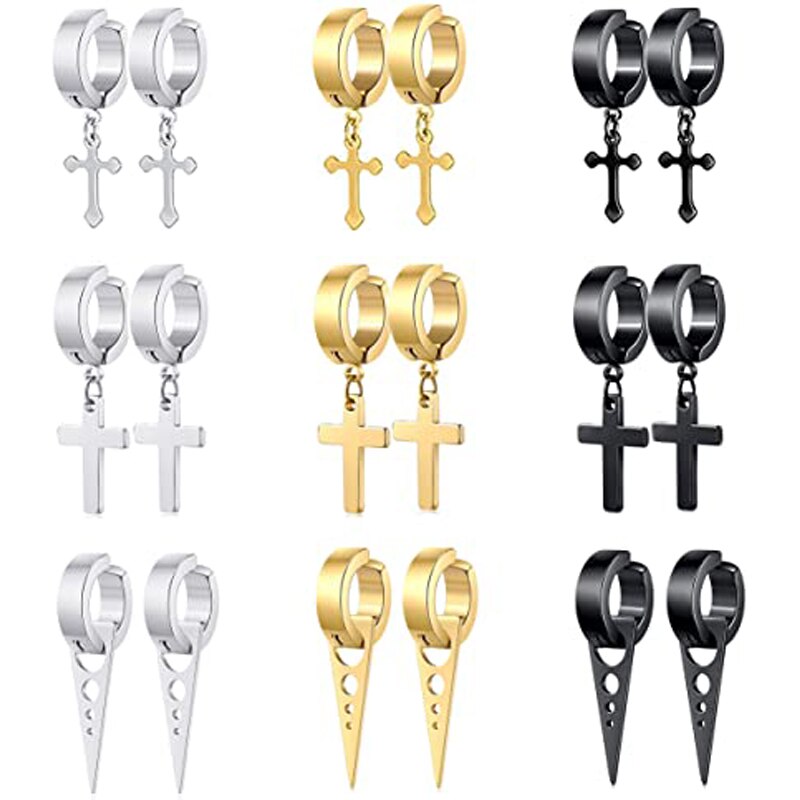 9 Pairs Rvs Hoepel Oorbellen Mannen En Vrouwen Oor Clips Huggie Niet-Geperforeerde Magnetische Oorbellen Set
