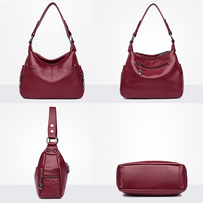 Casual female tote shoulder bag women's soft leather handbags ladies china black wine hand bag crossbody bags for women sac