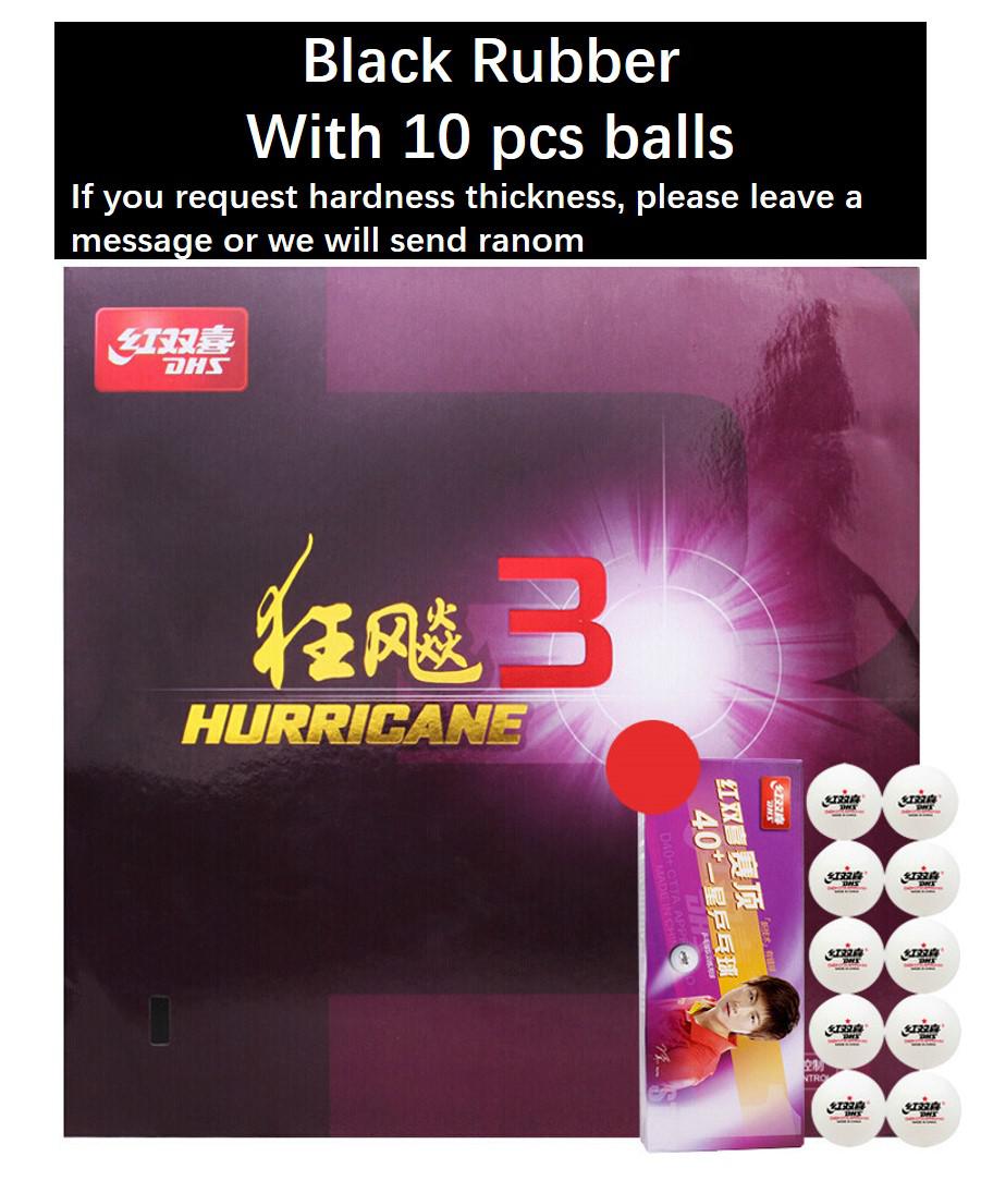 DHS Hurricane 3 Hurricane3 Pips In Table Tennis Rubber With Sponge Ping Pong Rubber Tenis De Mesa with ball: ball black rubber