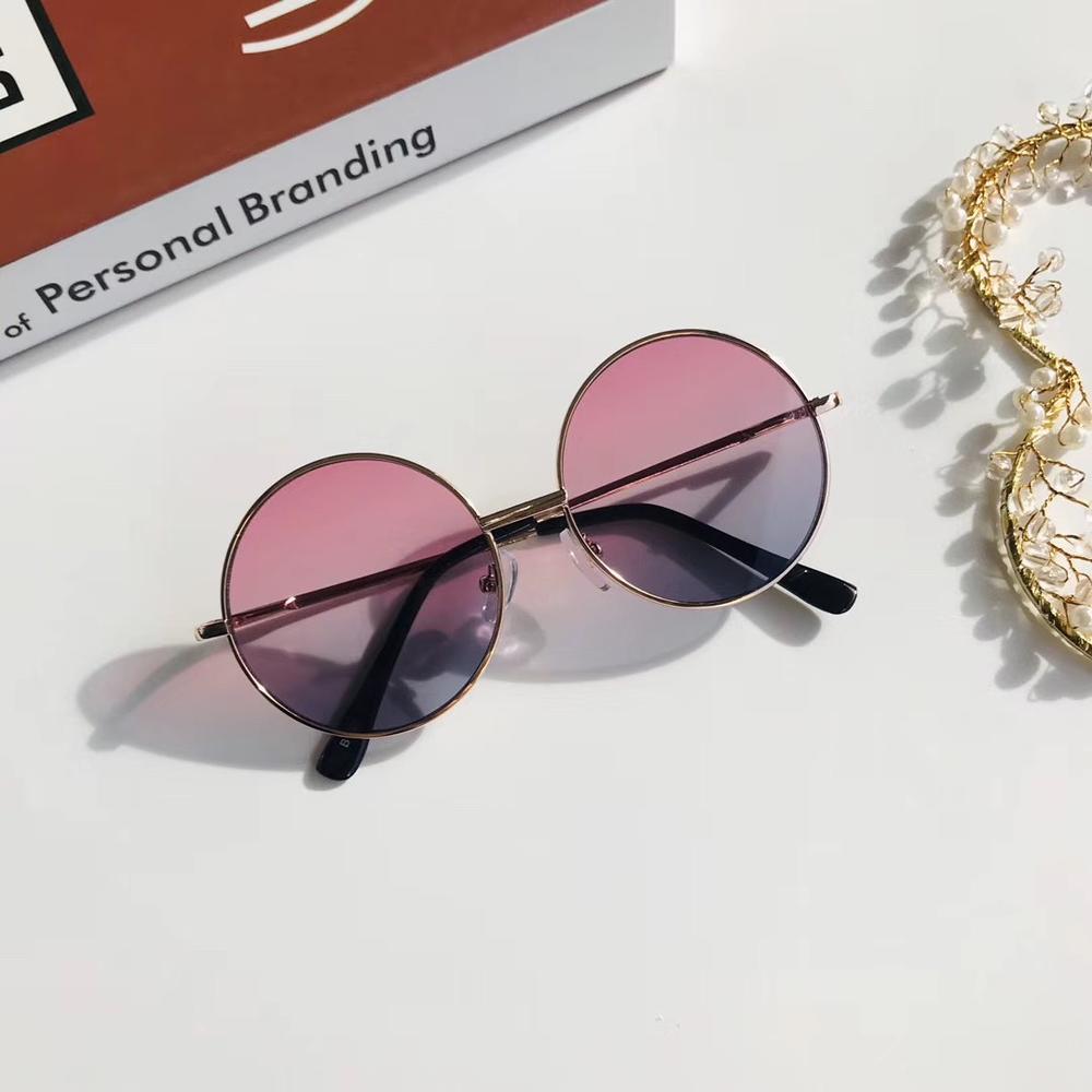 Gafas de sol redondas Retro de para mujer, gafas de sol de aleación para niños, gafas de sol para mujer, gafas con montura para Conductor, accesorios para coche: Pink grey