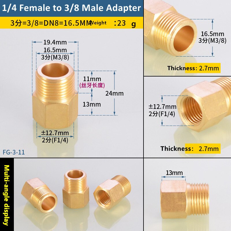 Brass 1/8 1/4 3/8 Female to Male Threaded Hex Bushing Reducer Copper Pipe Fitting Water Gas Adapter Coupler Connector: 1l4F to 3l8M