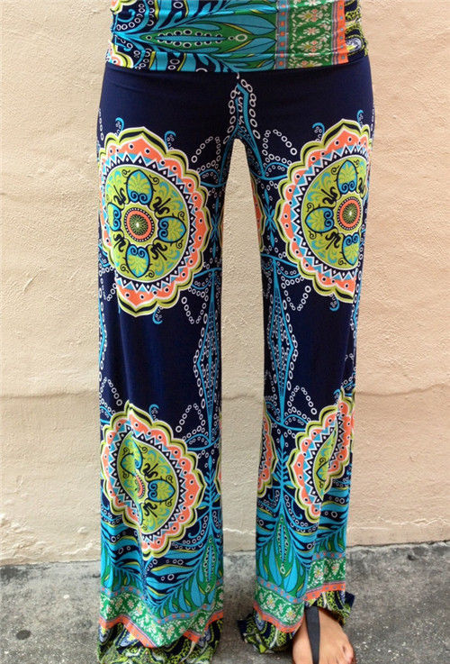Pantalones Palazzo de cintura alta holgados pantalones de harén largos de pierna ancha Casual Floral talla grande nuevos pantalones de playa