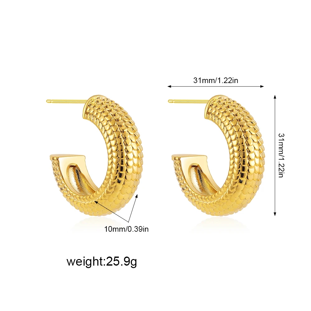 Nuevos pendientes de aro Retro de acero inoxidable con forma de C grueso, chapado en oro brillante, círculo PVD, tubo redondo, aros Huggie, joyería para oreja apilada: Color oro puro