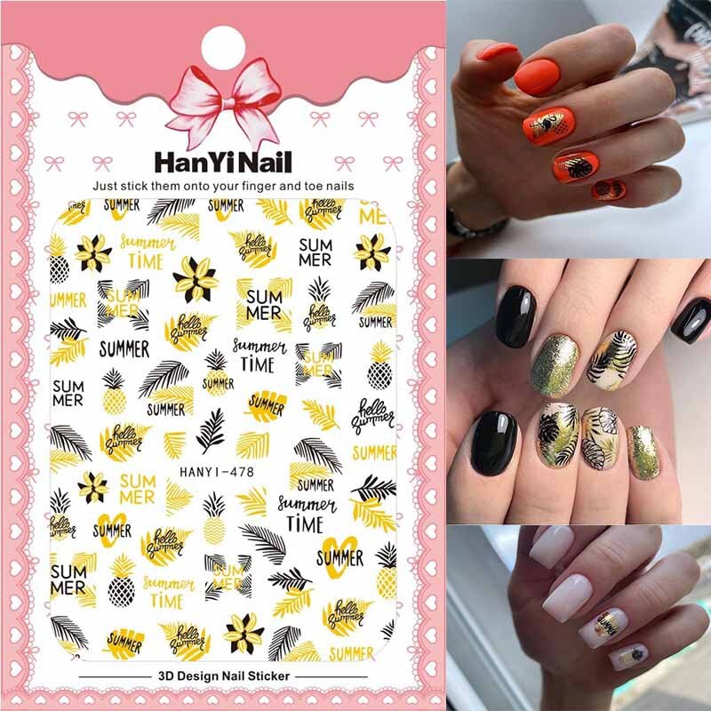 3D Nail Art Sticker Voor Manicure Decoratie Zwart Goud Kleuren Geometrische Lijnen Bladeren Ultra Dunne Slider Nail Lijm HY004: 478