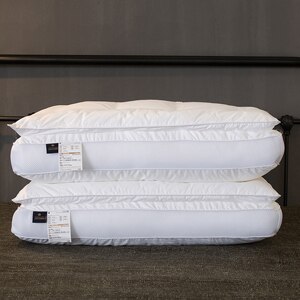 White Solid Double-deck thick Bed Pillows 48x74cm Cotton Polyester Filler Neck Pillow Massage Therapy Bedding Homeuse: Default Title
