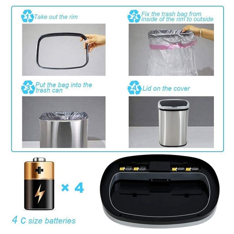 Automatic Touchless Trash Smart Trash Can Electric Trash Can Car Trash Can Trash Can for Bathroom Kitchen Smart Sensor