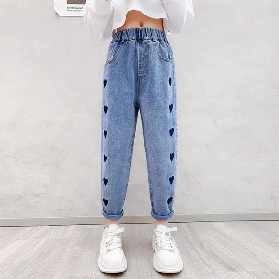 Robe de Cowboy pour enfants de 5, 6, 7, 8, 9, 10 ans, pantalon de printemps avec poches en jean, lettres brodées, pantalon Cargo en Denim pour filles