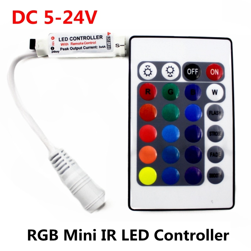 Controlador LED con 24 teclas para tira de luz LED RGB, controlador LED con regulador para 5050/2835/3528/5730/5630/3014 RGB, 5V, 12V, 24V, 12A