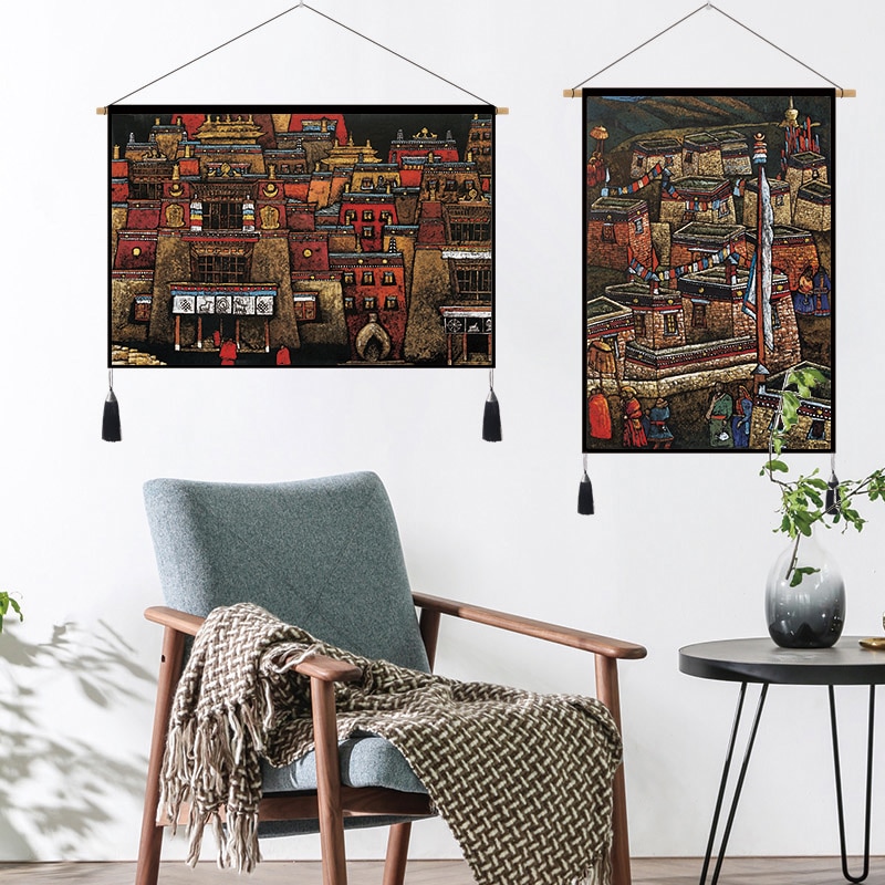 Tibetan Art Hanging Tapestry Velvet Cloth Scroll Painting Wall Pictures Home Tibet Bedroom Art Ethnic Decorative Wall Tapestries
