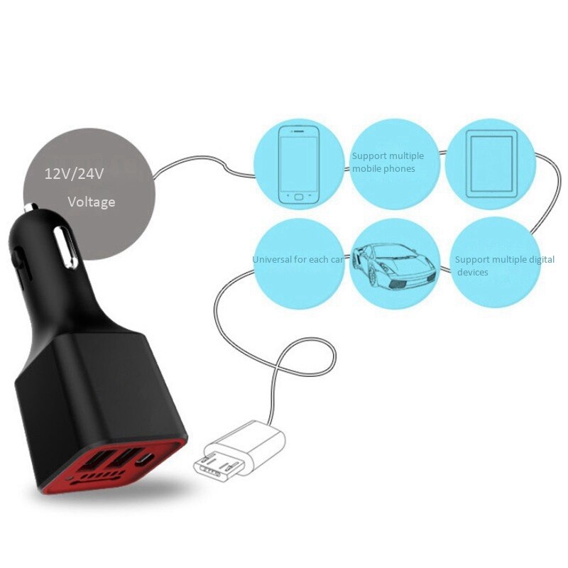 Negatieve ionen ionisator luchtreiniger 3 usb-poorten autolader draagbare voertuig