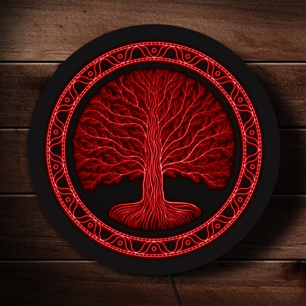 Druidic Yggdrasil Tree of Life LED Neon Sign Celtic Style Logo Viking Norse Pagan Mythology Gothic Talisman Lighting Wall Decor