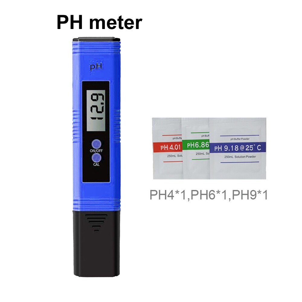 Digital LCD PH Meter Pen of Tester Accuracy 0.1 Aquarium Pool Water Wine Automatic Calibration Water Purity Test Tool: Blue With 3 packs