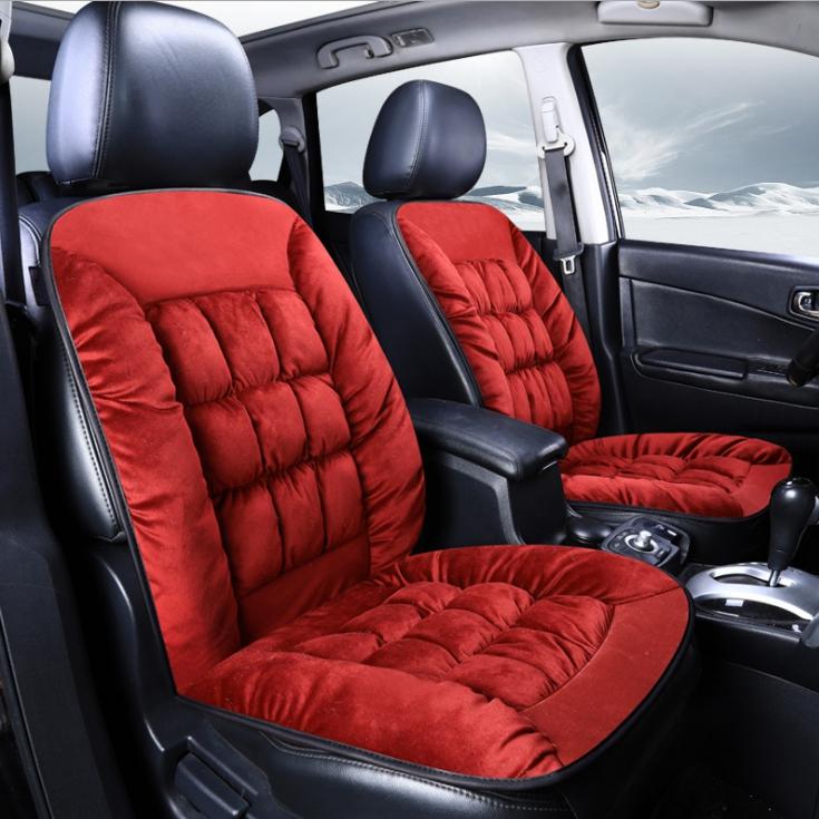 Housse de siège avant de voiture en peluche 2 pièces 4 couleurs universel tissu noir fourrure accessoires intérieurs coussin style hiver housse de siège: 1Pcs Red