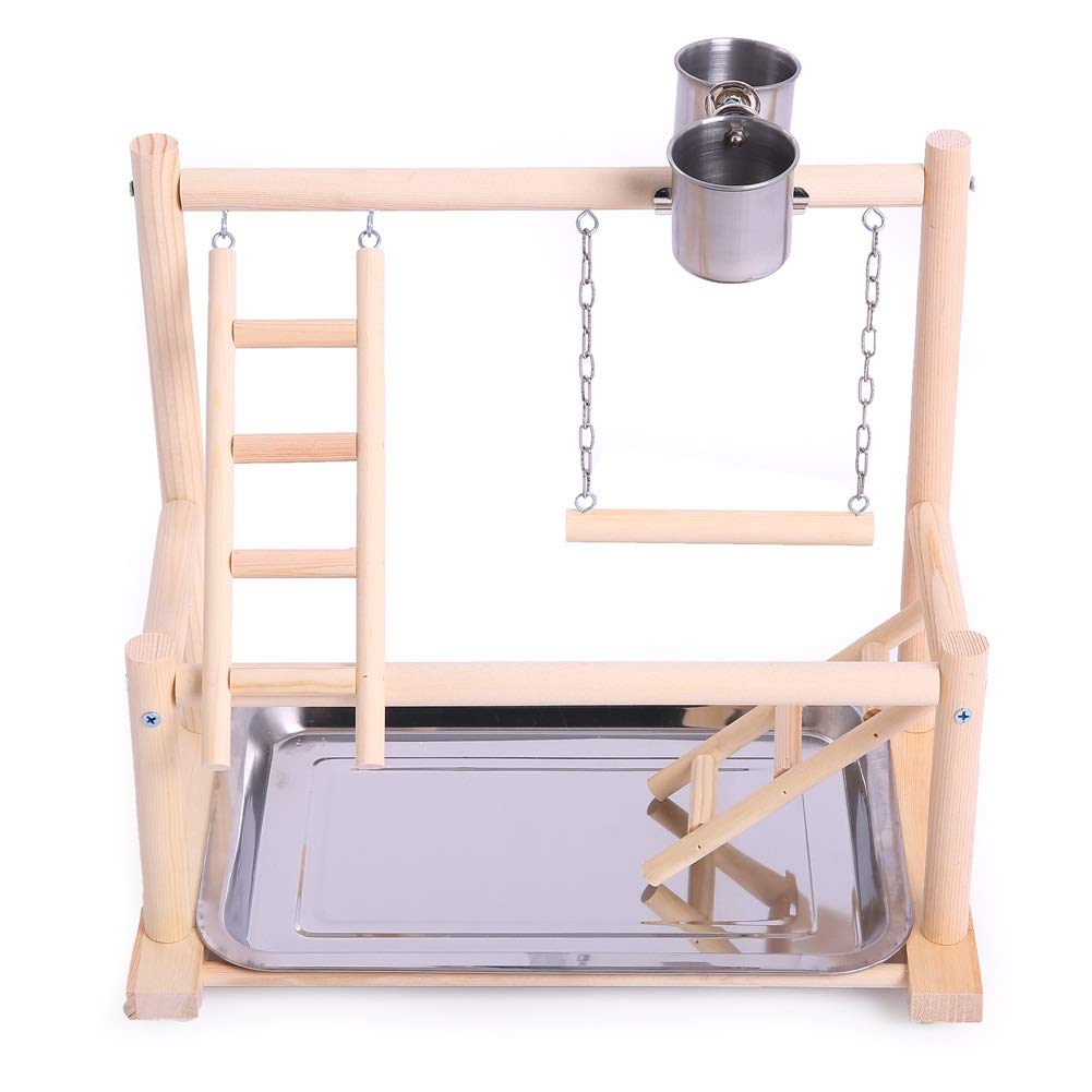 Fugle legestand med 2 tallerkener hængende gyngestiger legetøj papegøjer motionslegeplads gym aborre kakadue cockatiels conure bugie: S 36 x 23 x 33( h) cm