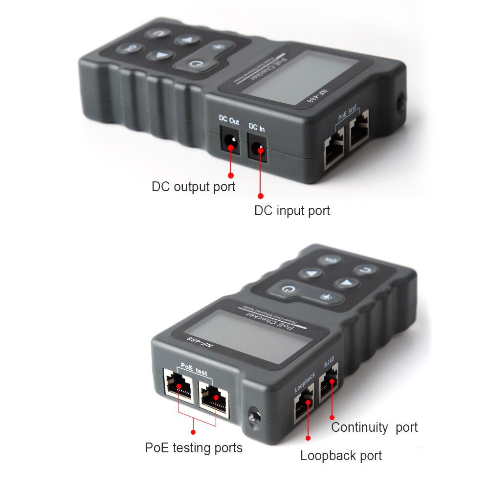 Multifunktionelt lcd-netværksfilter kabel tester poe checker inline poe spænding og strømtester med kabeltester
