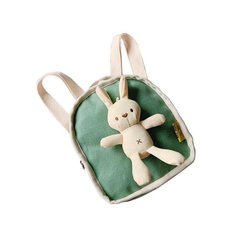 Sød børn rygsæk moderigtige tasker med kanin dukke alsidig studerende pakke små børn baby piger: Grøn