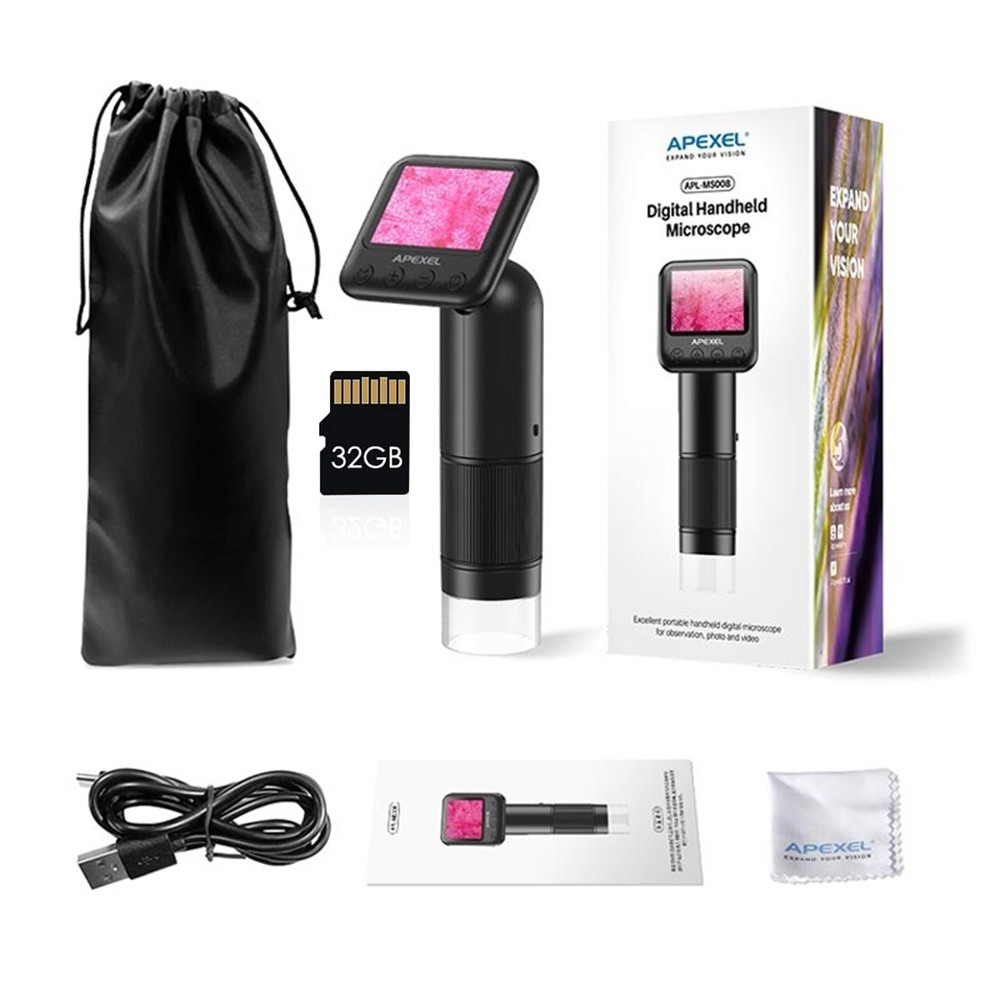 Microscopio digital portátil 800X HD para adultos, microscopio de bolsillo con pantalla LCD de 2 "para niños, equipo de microscopios digitales de laboratorio USB: Verde