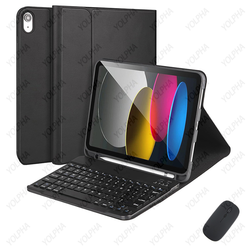 iPad 10th Generation Case with Keyboard Wireless Detachable Folio Cover Mouse Pencil Holder for iPad 10th Gen 10.9 Inch: black