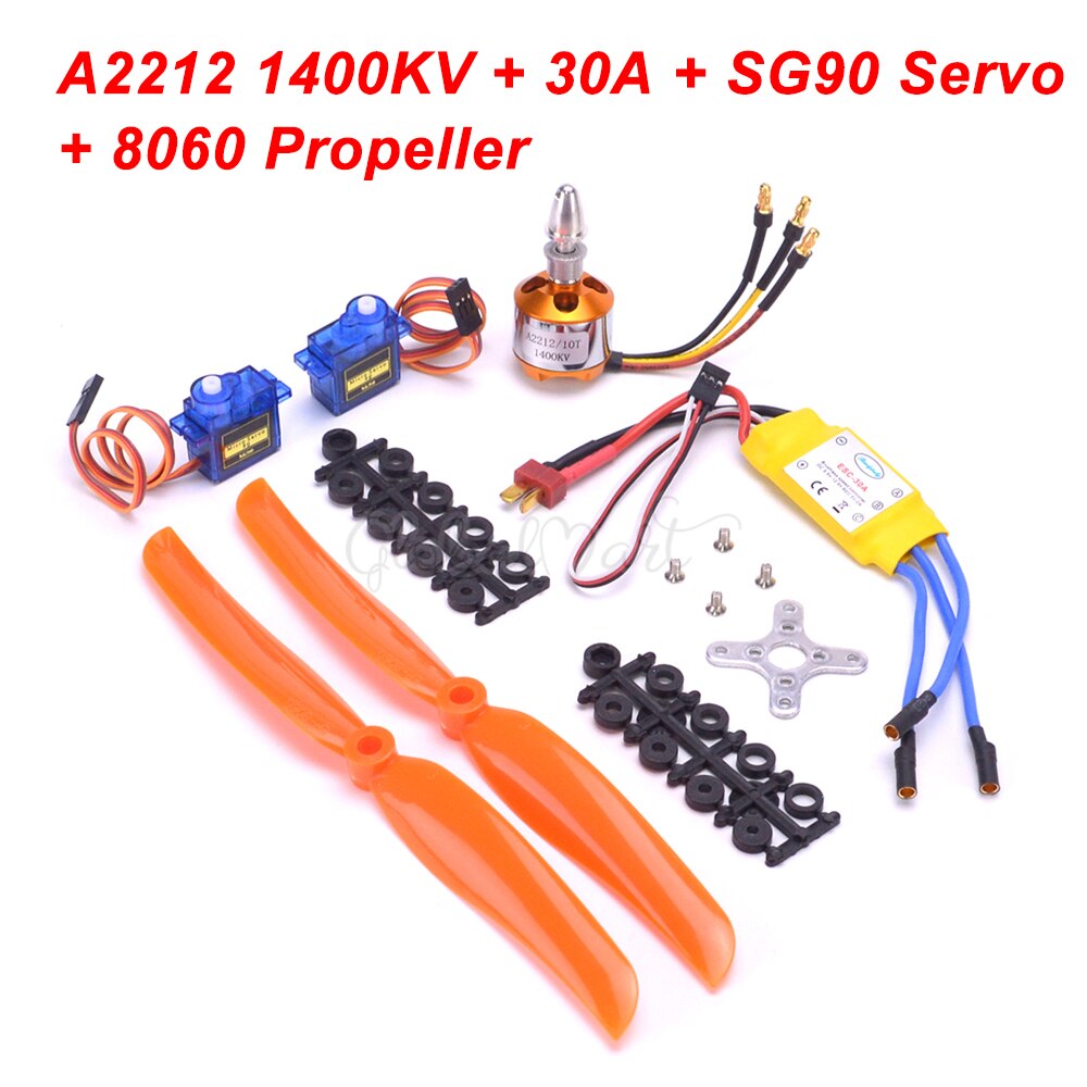 A2212 2212 1000KV / 1400KV / 2200KV Brushless Motor + 30A / 40A ESC with T plug SG90 9G Micro Servo for RC Fixed Wing Plane: A2212-1400KV 30A set