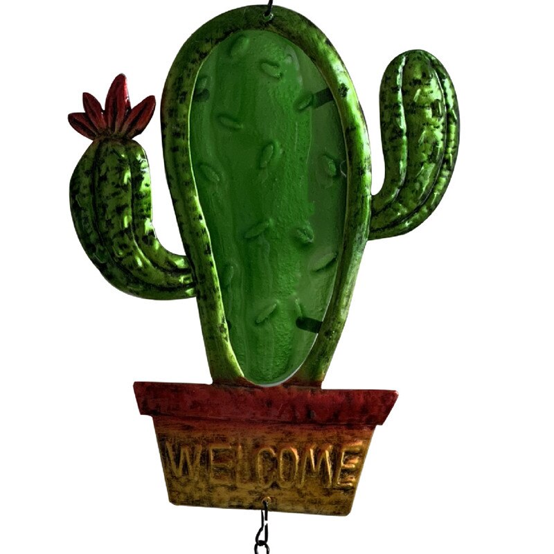 Hjem kaktus vægophæng klokke metal have hjem heldig symbol udendørs ornament håndværk væg plante vindspil ler dekoration