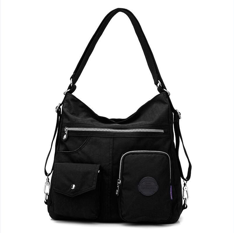 JINQIAOER-Bolso de mano de nailon para mujer, bandolera doble de , resistente al agua, de: Negro