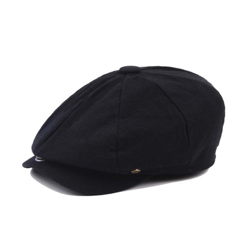 Gorro estilo británico para hombre, gorra de algodón Ascot, caqui, Retro octogonal plana, para Otoño e Invierno: Black