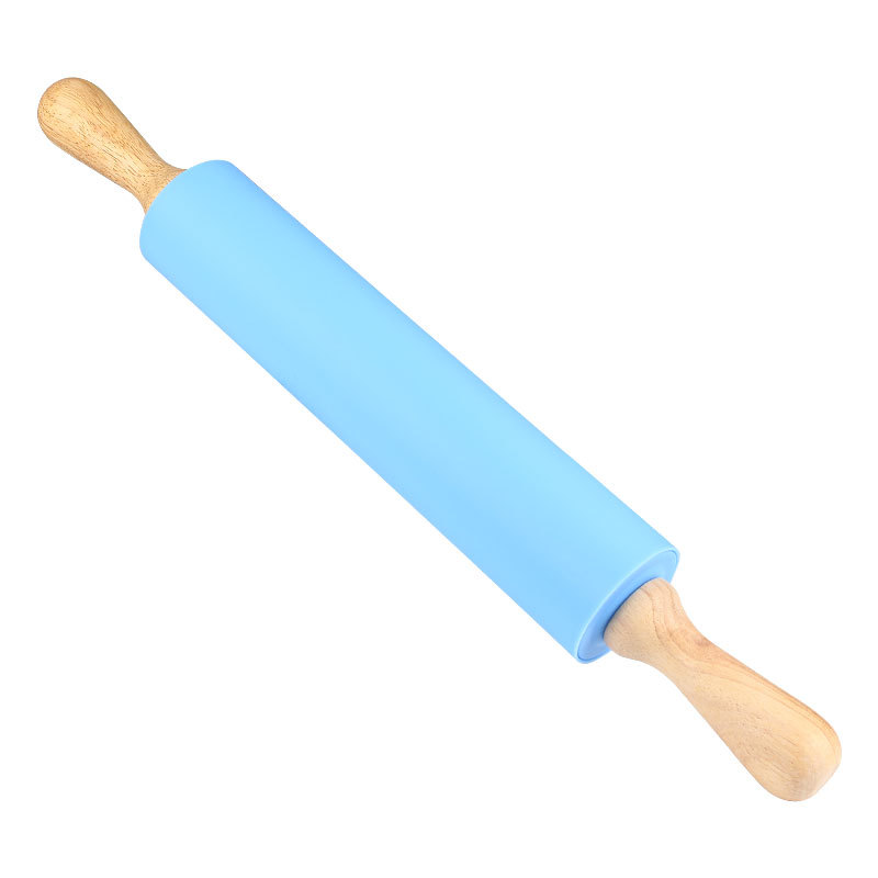 Non-Stick Silicone Rolling Pin Wooden Handle Pastry Dough Flour Roller Kitchen Cooking Baking Tool For Pasta Cookie Dough: Blue / 35cm