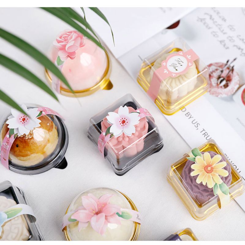 100pcs Square PP Moon Cake Box Packaging Mooncake Package Container Transparent Mooncake Boxes Baking Packing Box Party