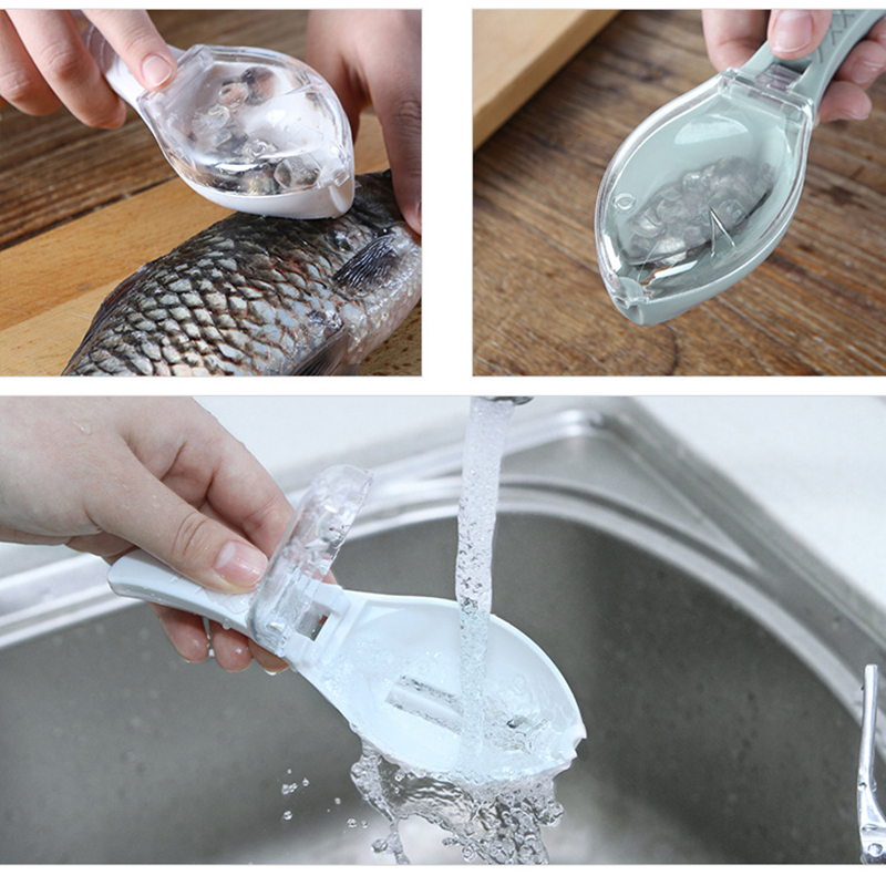 Ralladores de escamas de pescado, herramienta de limpieza de pescado, dispositivo de escamas de raspado con cubierta, herramienta de Pesca para cocina casera, aparejos de Pesca