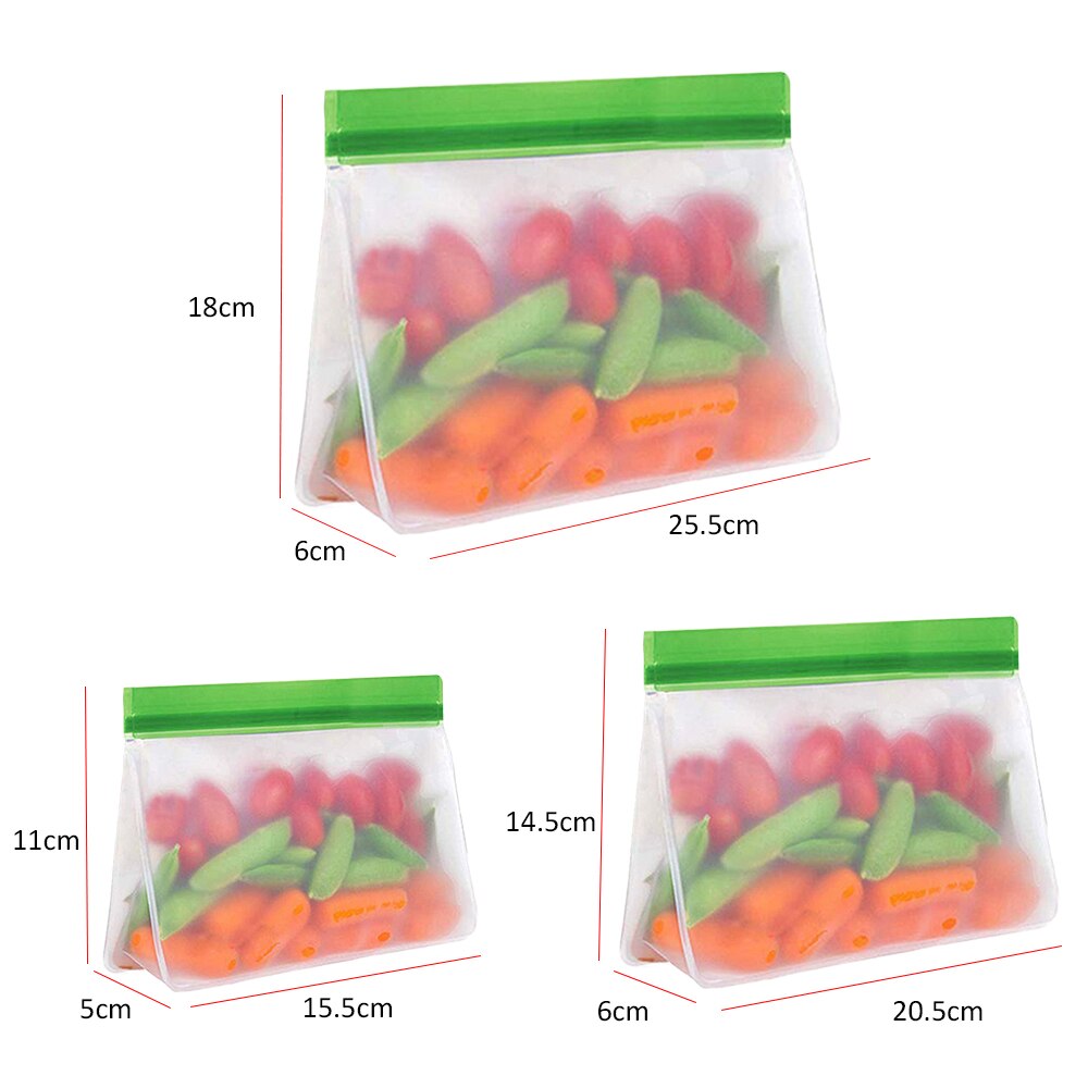 Reusable Food Bag Zero Waste PEVA Sealed Bags Snack Vegetable Fruits Sandwich Bag Friedge Fresh Food Storage Container BPA Free