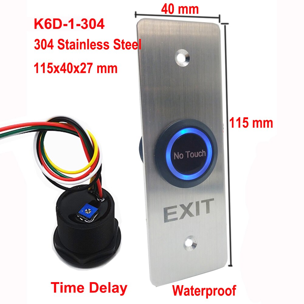 DC12V 24V IP68 Waterproof Time Delay No Touch Exit Button with 304 Stainless Steel Plate: K6D-1-304