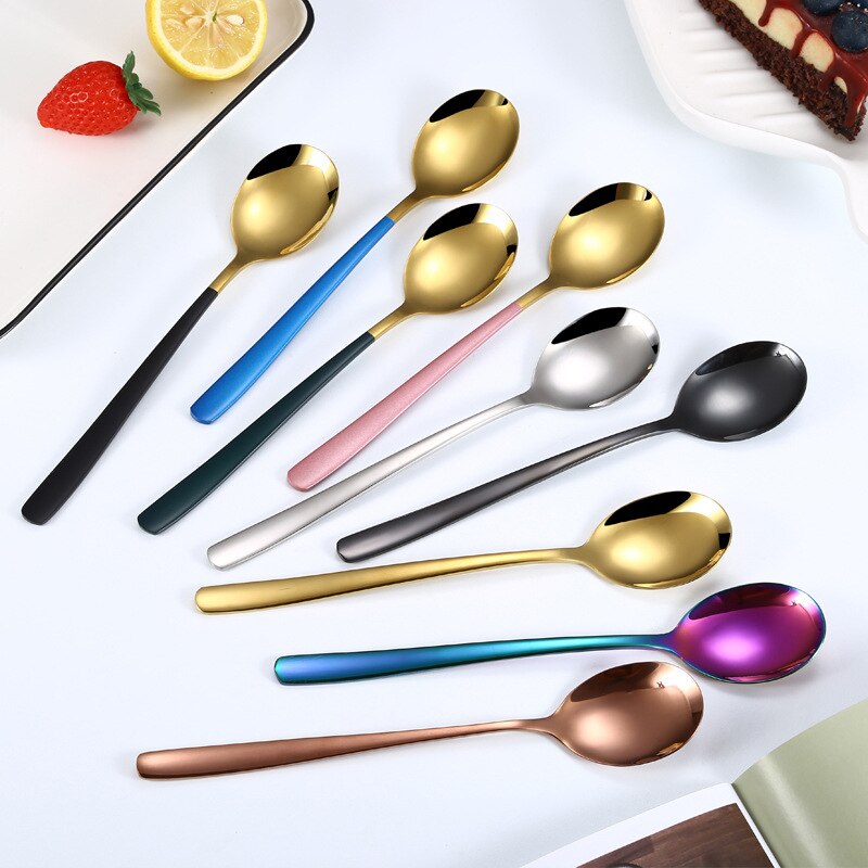 304 Stainless Steel Korean Spoon Long Handle Spoon Dessert Spoon Stirring Spoon Household Eating Soup Spoon Tableware
