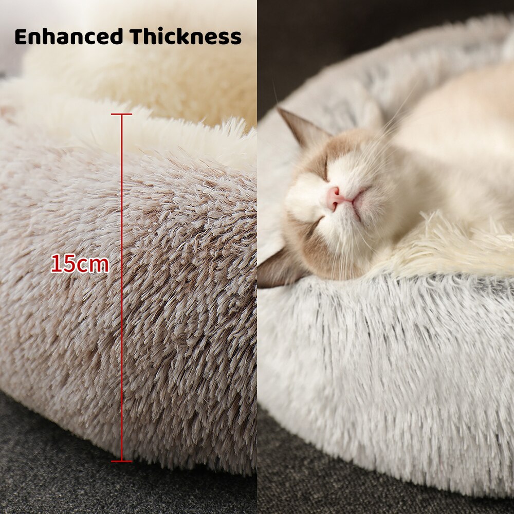 Fluffy Cat Bed House Plush Round Cat Bed Cat Warm House Soft Long Plush Puppy Cat Cushion Mat Sleeping Bed Cat Supplies