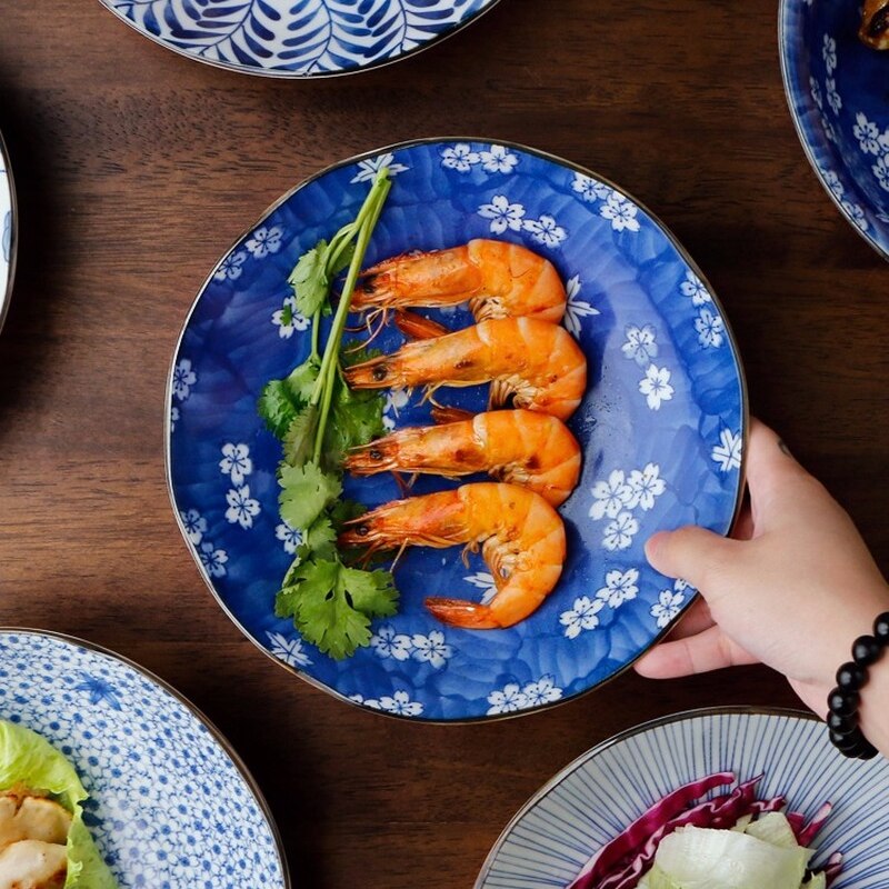 Ceramic Blue and White Porcelain Dinner Plate Hotel Restaurant Steak Plate Breakfast Salad Sushi Fruit Plate Kitchen Tableware