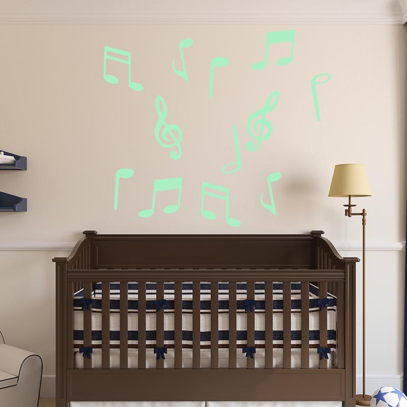 2PC Luminous Music Notes Wall Sticker Music Notes Wall Sticker Home Living Room Kitchen Bathroom Luminous Wall Stickers