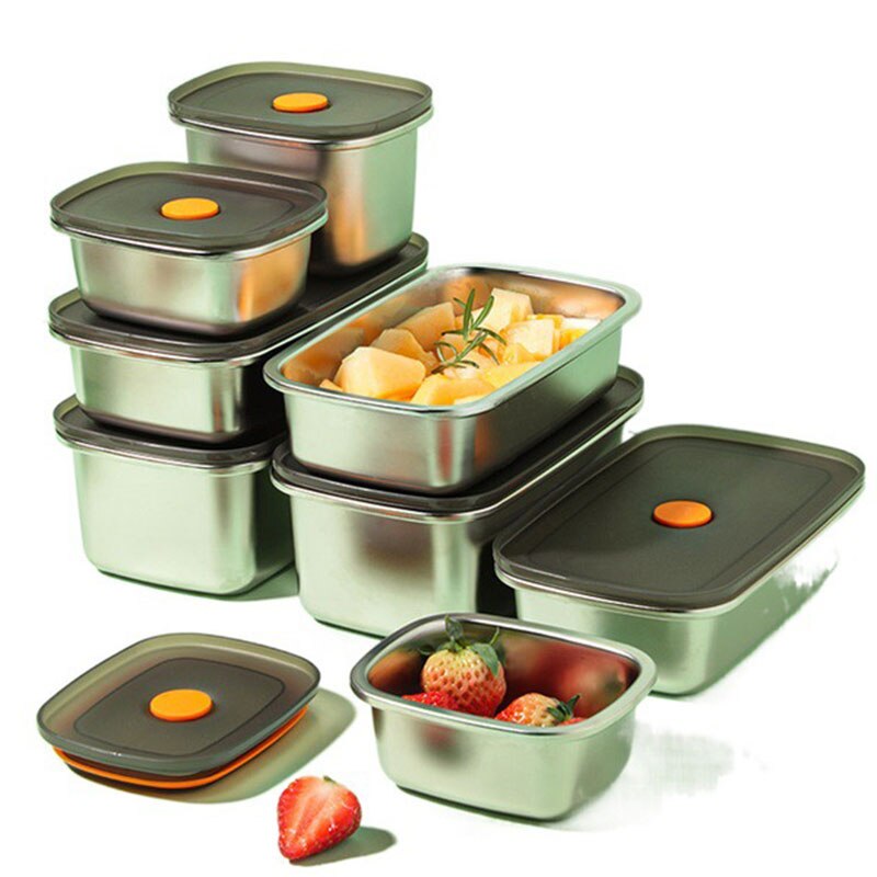 Microwave Lunch Box BPA Free 304 Stainless Steel Refrigerator Crisper Fruit Vegetable Fresh-keeping Box Sealed Food Lunch Box