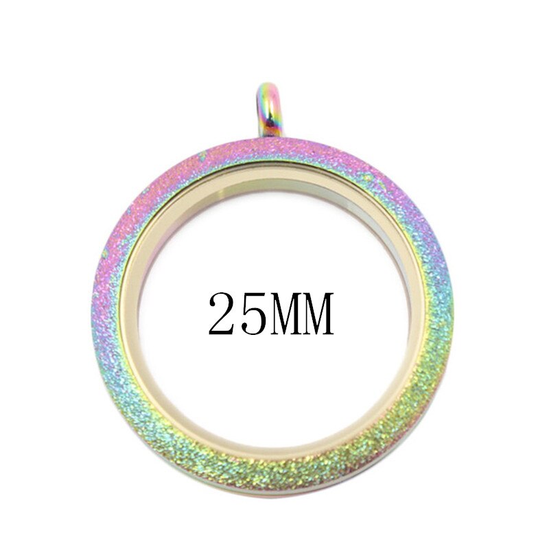 Waterproof Black Stainless Steel Floating Locket Pendant Screw Living Memory Glass Locket Necklace Father's Day: 25mm rainbow