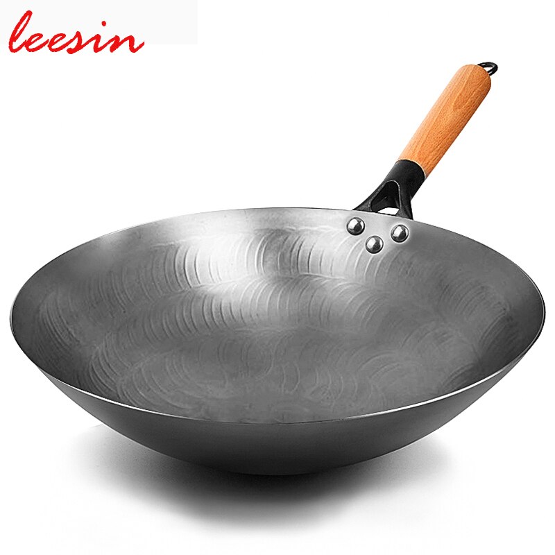 Leesin Ongecoat Ijzeren Wok Chinese Handgemaakte Wok Pan Voor Gasfornuis