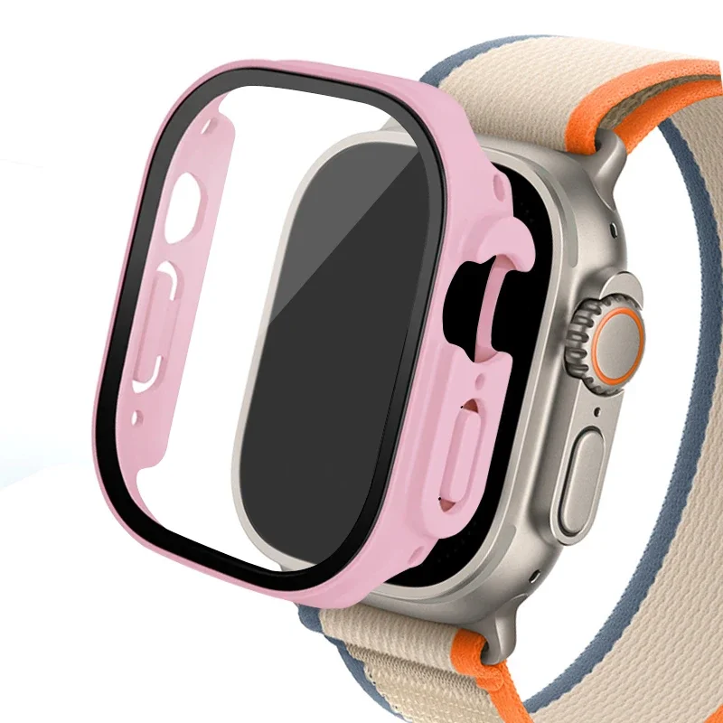 Vidrio + funda para Apple Watch Ultra 2, carcasa de 49mm para reloj inteligente, parachoques de PC + Protector de pantalla, cubierta templada, accesorios de banda serie iwatch