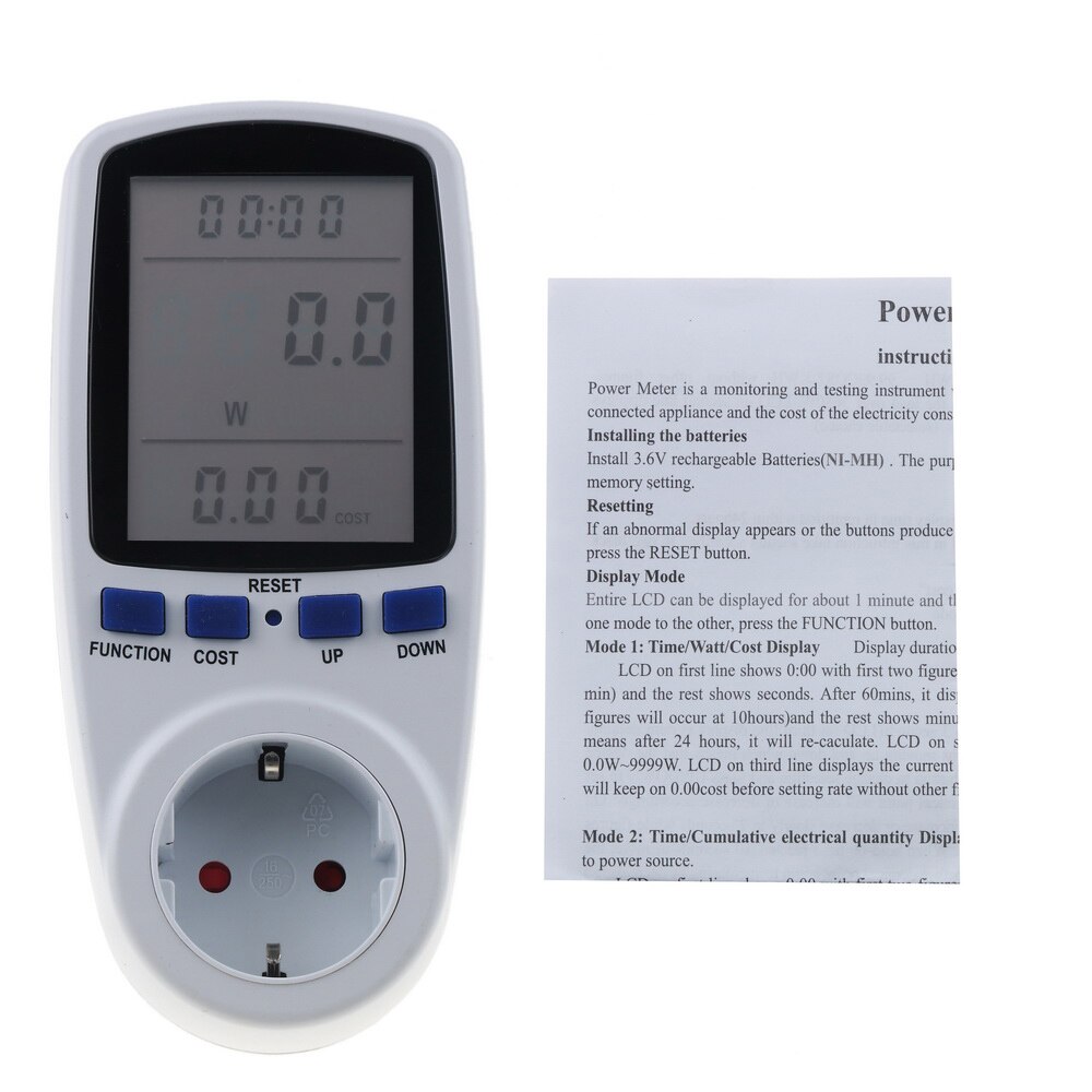 Digital EU Plug Wattmeter Power Meter Wattage Kwh Energy Meter KWh LCD AC 230V Electricity Analyzer