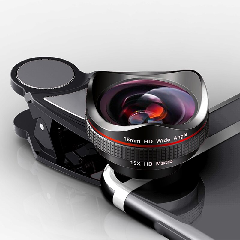2In1 Lens 16mm Wide-Angle Macro HD Phone Camera Lens for iPhone 8 7 6S Plus Xiaomi Samsung