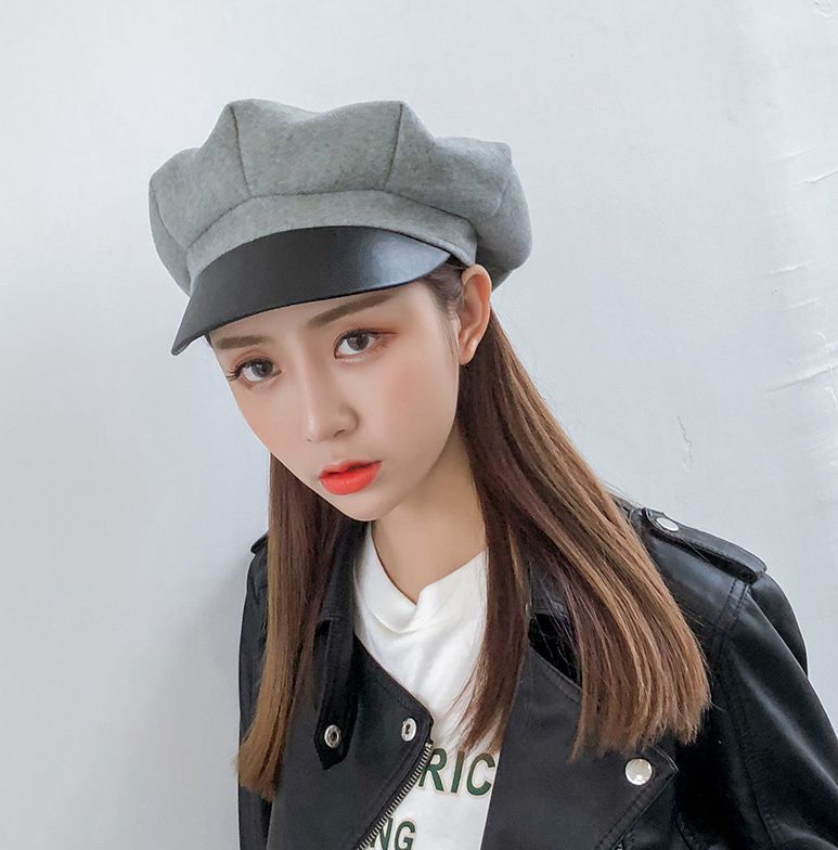 Boina de tela de lana de color sólido con retazos gorra octogonal artista gorro primavera Otoño Invierno boina para mujer