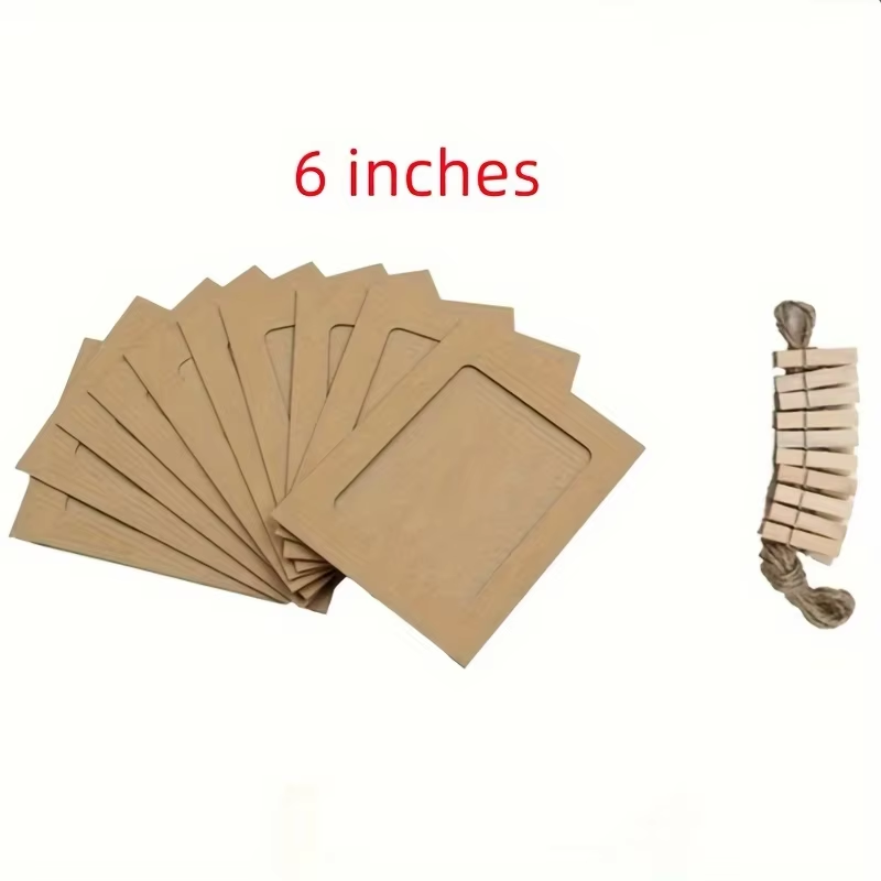 10pcs Photo Cardboard Picture Frame, DIY Paper Photo Frame With Wooden Clips, Wall Decoration, Bedroom decorative picture frame: Yellow