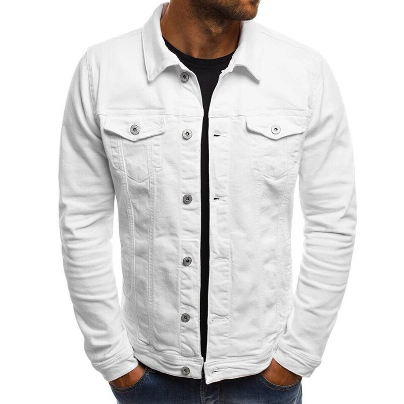Chaquetas ajustadas de mezclilla para hombre, ropa de calle informal, con cuello vuelto, de un solo pecho, color sólido, otoño